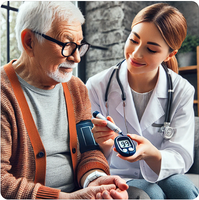 당뇨 관리를 위해 혈당을 체크하는 노인