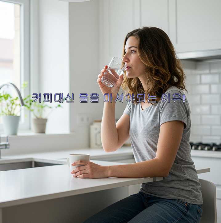 커피대신 물마시는 여성