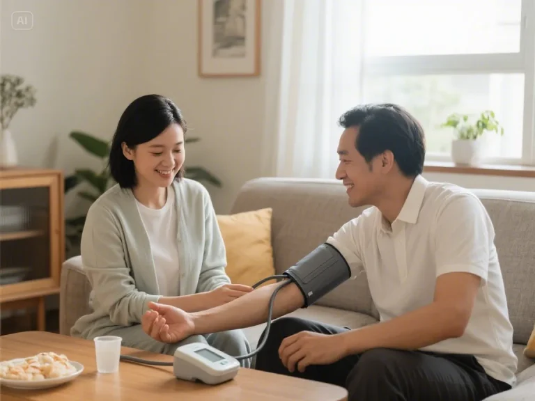 집에서 혈압을 직접 재는 장면