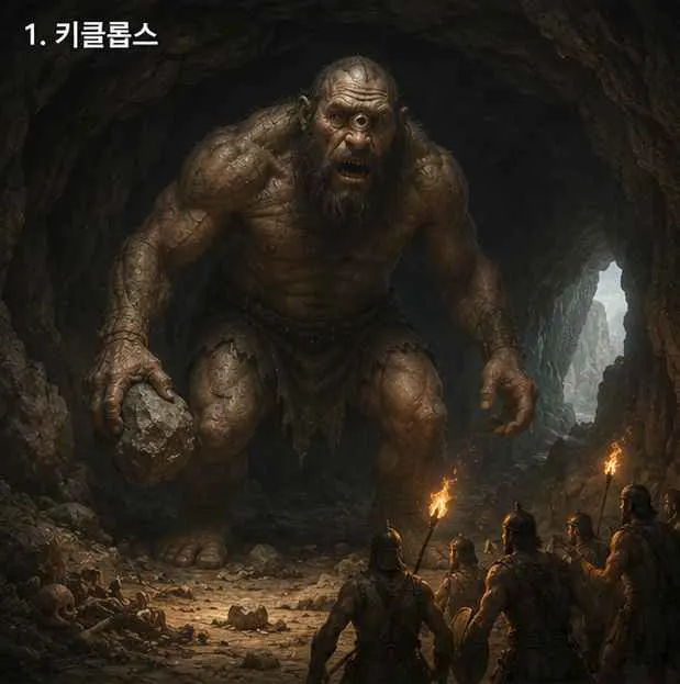 외눈박이 키클롭스 동굴 횃불 분위기