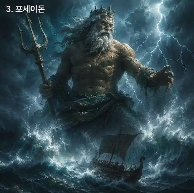 포세이돈 삼지창 거대한 폭풍