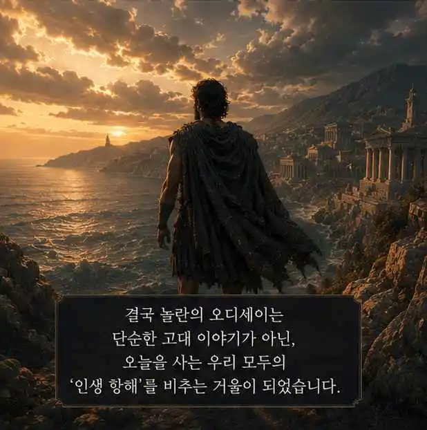 오디세우스 실루엣 현대 영화 필름이 겹쳐지는 이미지