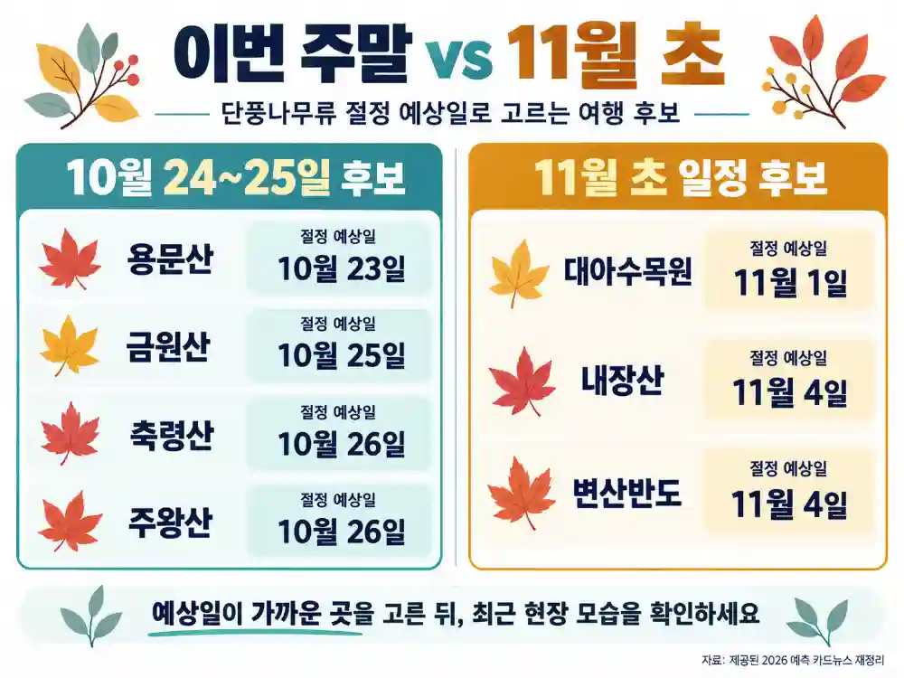 주말과 11월 초 단풍 후보